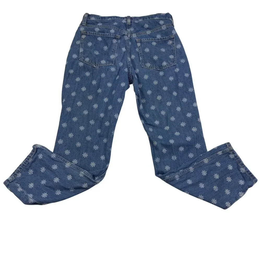 Old Navy High-Rise Slouchy Straight Daisy Print Jeans Girl's Size 14